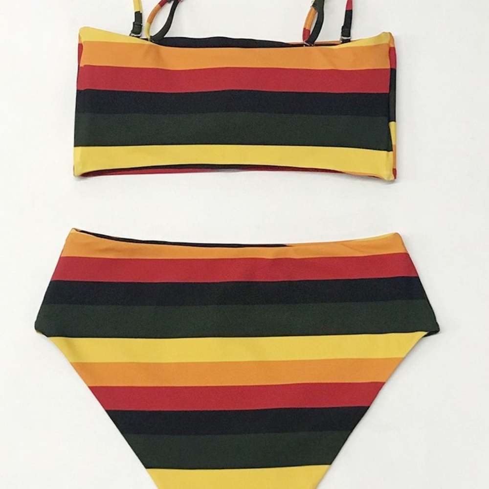 Cupshe Stripe Bandeau Reversible Medium Bikini